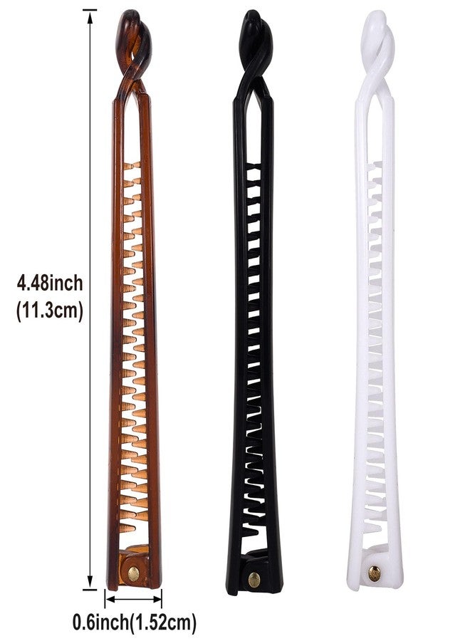 Mxxipp 3pcs French Banana Clips, Non-Slip Classic Large Hairstyle Claws, Fish Shaped Double Combs Hair Holder for Women Curly Straight Long Thick Thin Hair- White & Black & Brown - Image 2